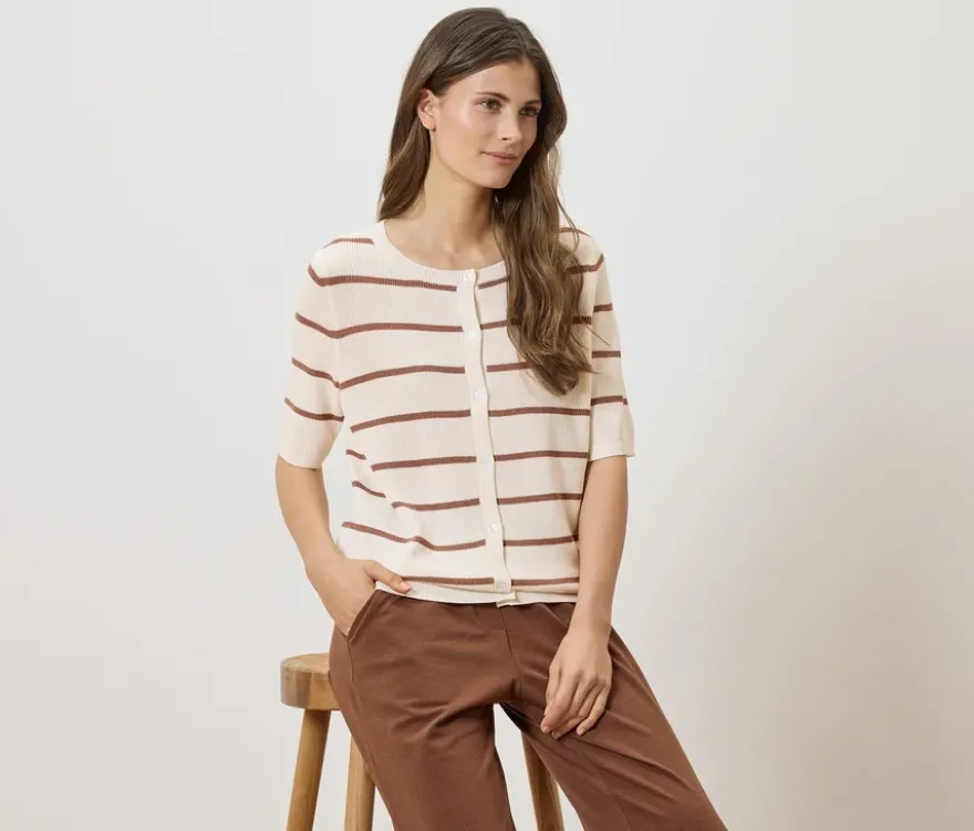 Feinstrick-Cardigan mit Leinen, Streifen
