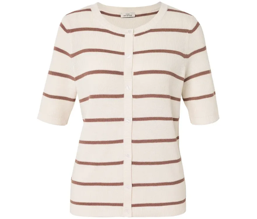 Feinstrick-Cardigan mit Leinen, Streifen