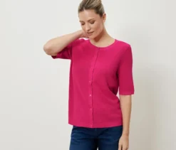 Feinstrick-Cardigan mit Leinen