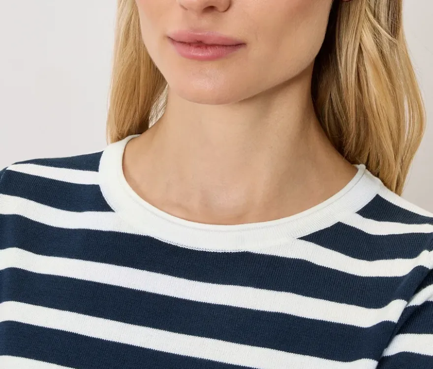 Feinstrickpullover, dunkelblau-weiß gestreift