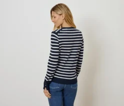 Feinstrickpullover, dunkelblau-weiß gestreift