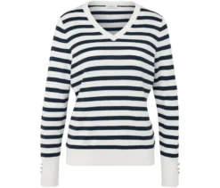 Feinstrickpullover, dunkelblau-weiß gestreift