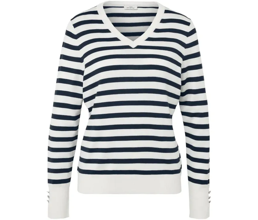 Feinstrickpullover, dunkelblau-weiß gestreift