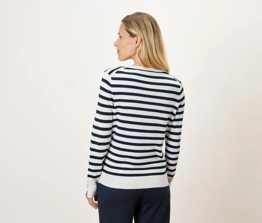 Feinstrickpullover, dunkelblau-weiß gestreift