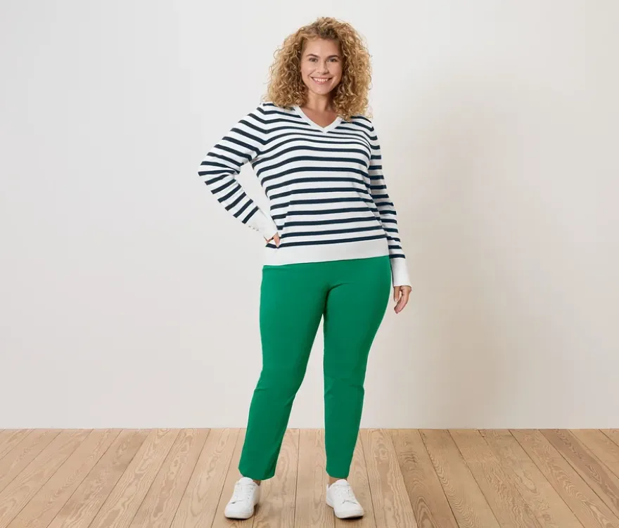 Feinstrickpullover, dunkelblau-weiß gestreift