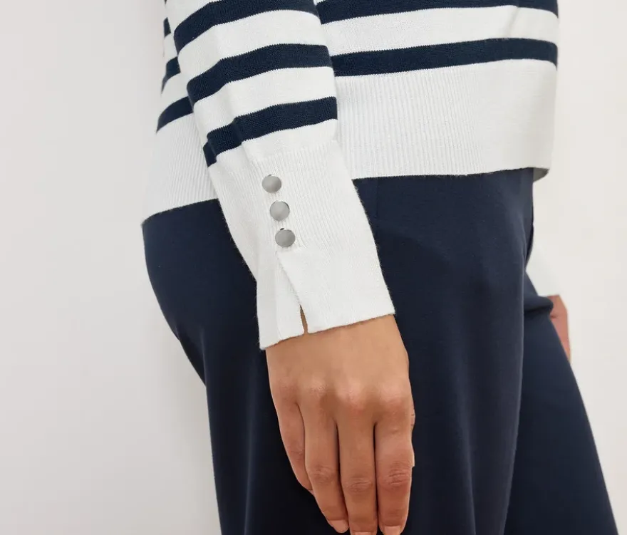 Feinstrickpullover, dunkelblau-weiß gestreift