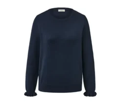 Feinstrickpullover mit Rüschendetail, dunkelblau