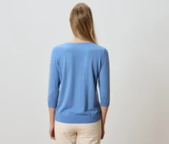 Feinstrickpullover mit Seide, blau