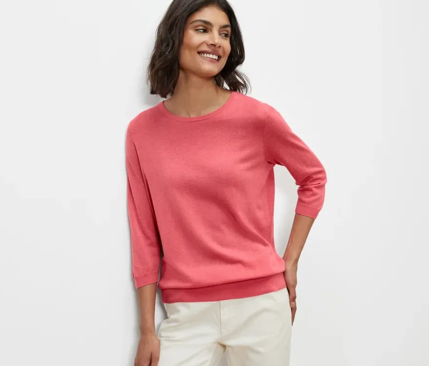 Feinstrickpullover mit Seide, koralle