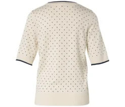 Feinstrickpullover, weiß mit dunkelblauen Punkten