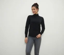 Feinstrick-Rollkragenpullover, schwarz