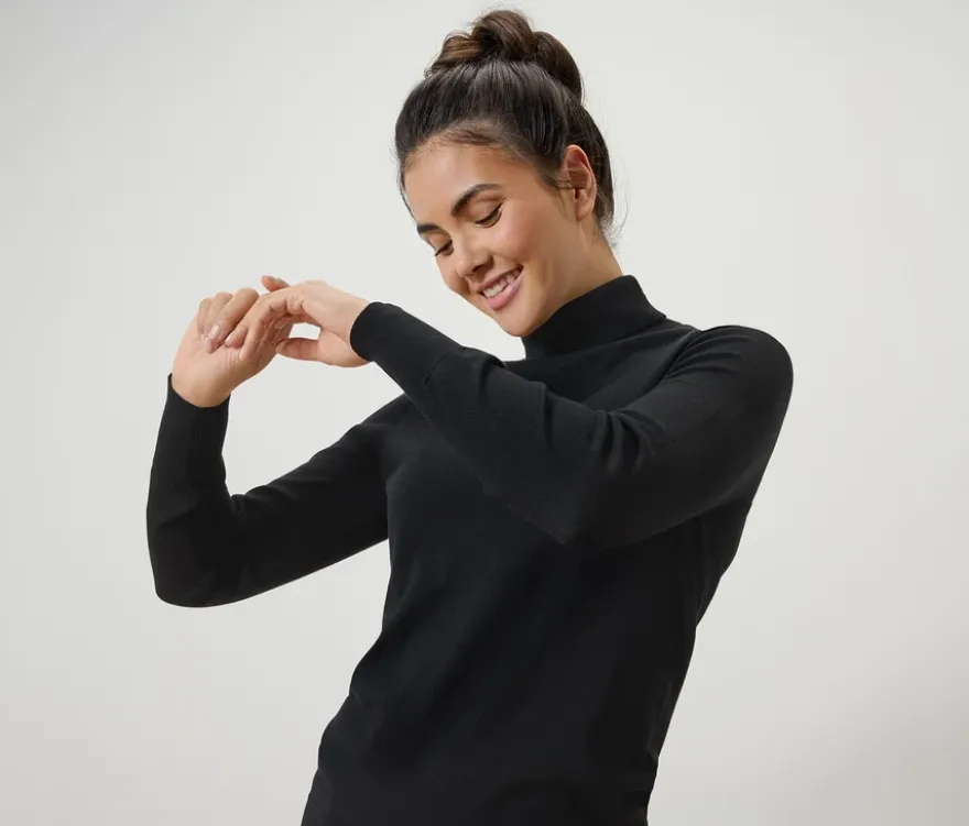 Feinstrick-Rollkragenpullover, schwarz