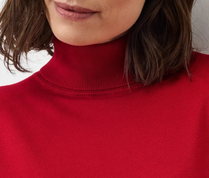 Feinstrick-Rollkragenpullover, rot