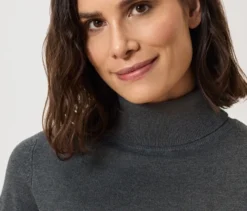 Feinstrick-Rollkragenpullover, grau meliert