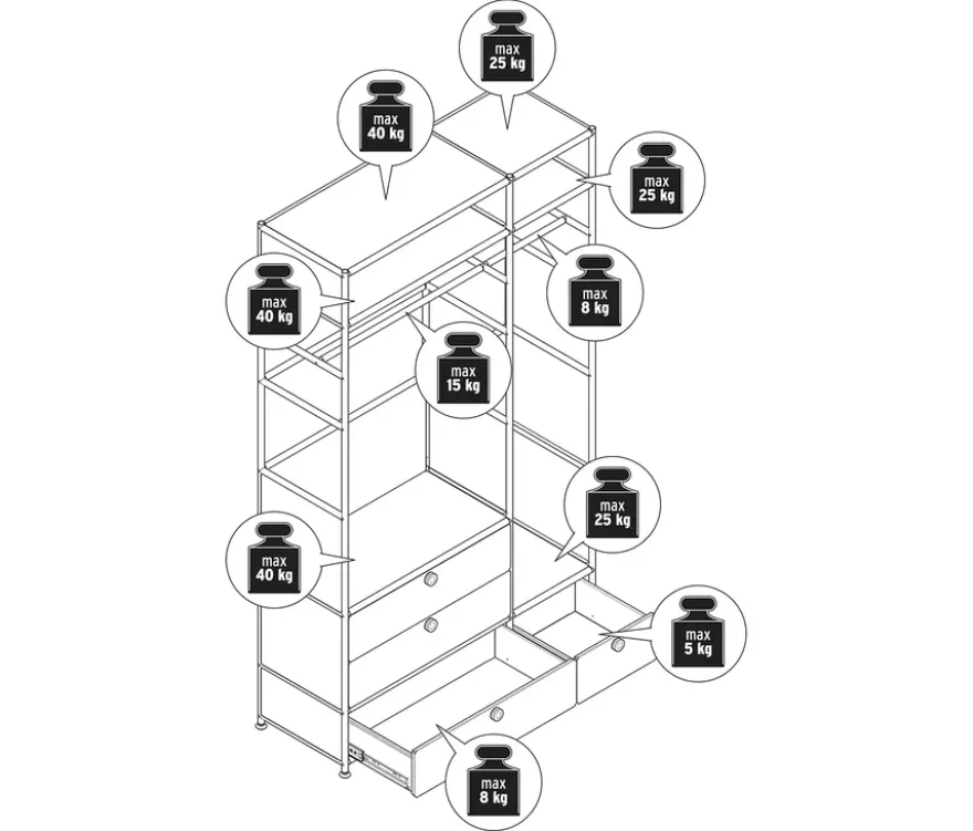 Garderobe Metall »CN3« mit 2 Kleiderstangen und 4 Schubladen