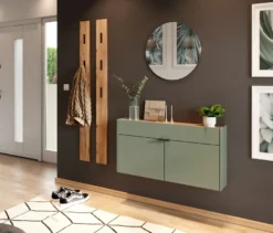 Garderobenpaneel mit schwarzen Haken, Eichenoptik