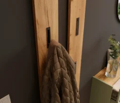 Garderobenpaneel mit schwarzen Haken, Eichenoptik