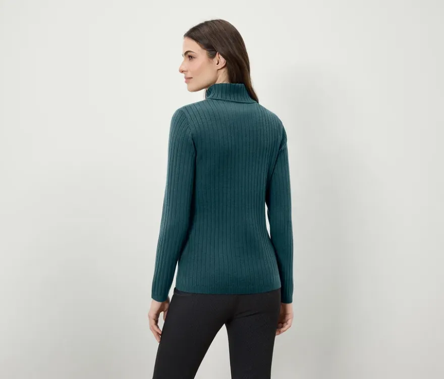 Gerippter Rollkragenpullover, petrol