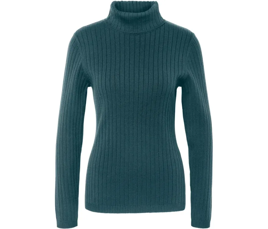 Gerippter Rollkragenpullover, petrol