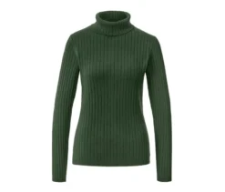 Gerippter Rollkragenpullover, grün