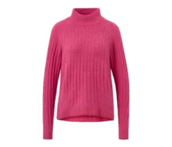 Gerippter Strickpullover mit Stehkragen