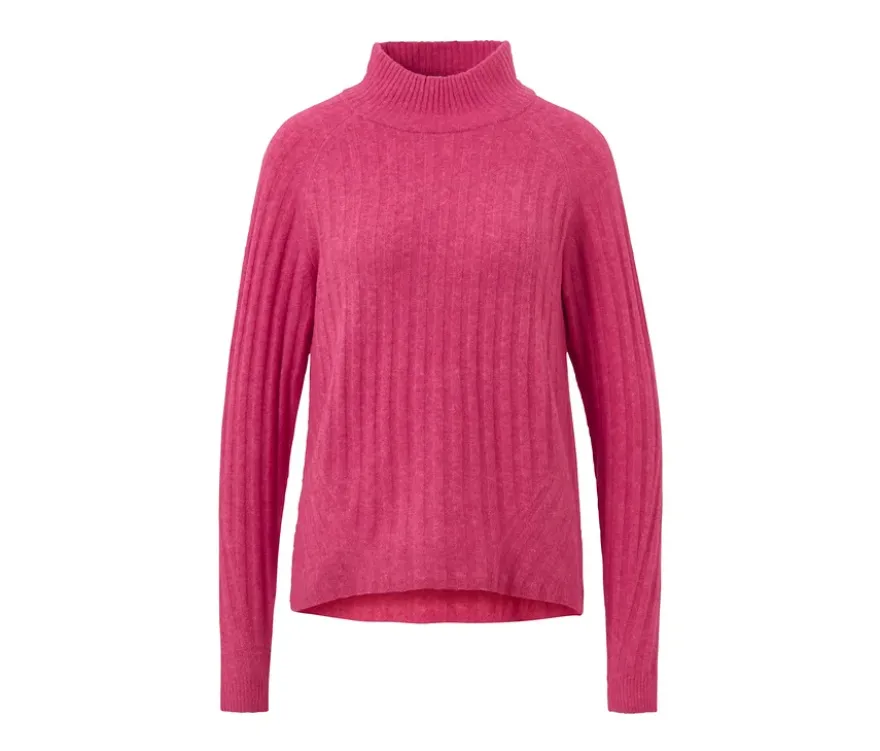 Gerippter Strickpullover mit Stehkragen