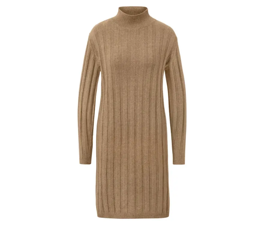 Geripptes Strickkleid mit Stehkragen