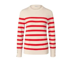 Gestreifter Feinstrickpullover, rot