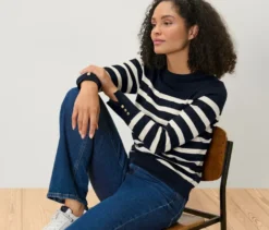 Gestreifter Feinstrickpullover, dunkelblau