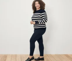 Gestreifter Feinstrickpullover, dunkelblau