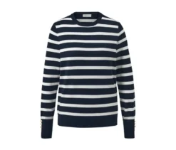 Gestreifter Feinstrickpullover, navy