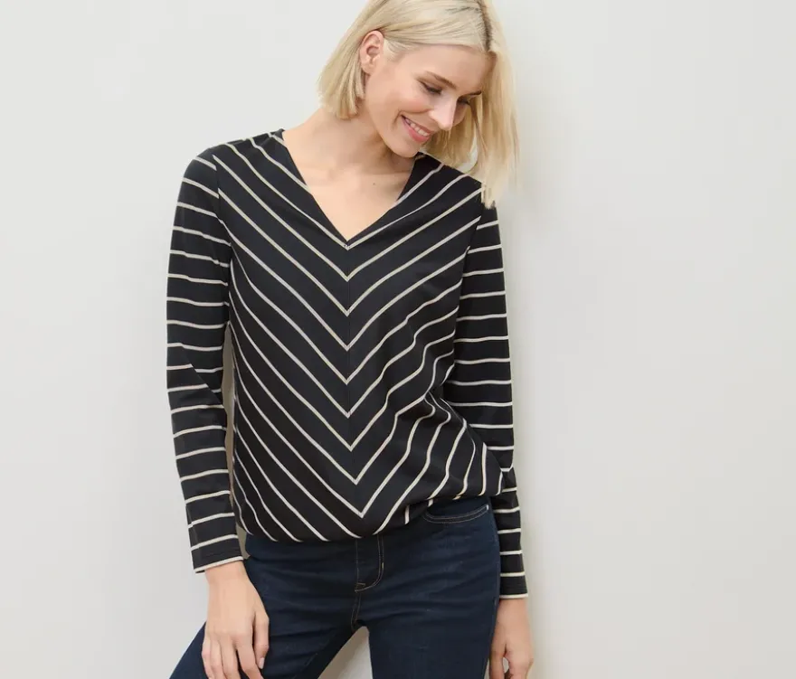 Gestreiftes Blusenshirt aus Modal-Mix