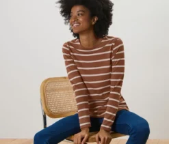 Gestreiftes Langarmshirt, cognac