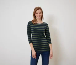 Gestreiftes Shirt mit 3/4-Arm, navy-grün