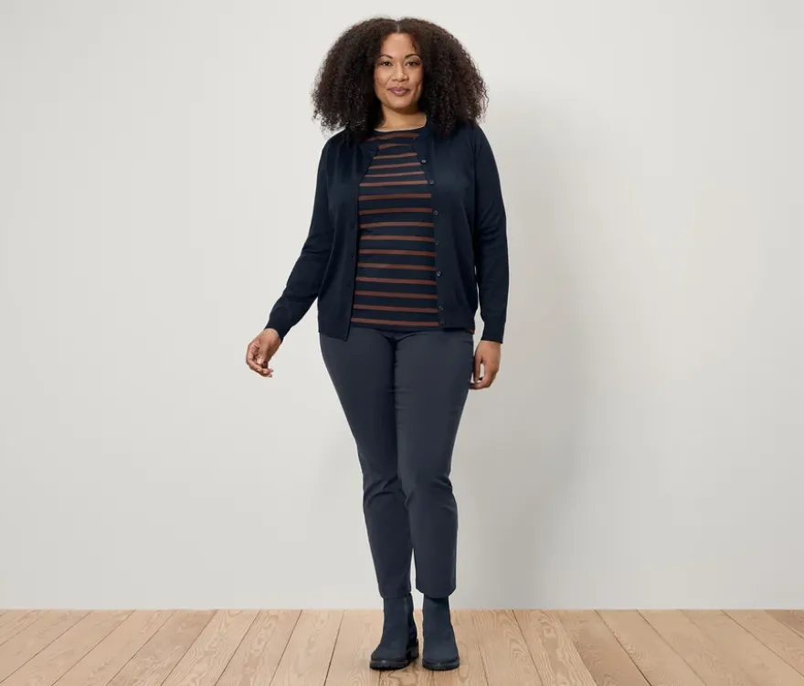 Gestreiftes Shirt mit 3/4-Arm, navy-cognac