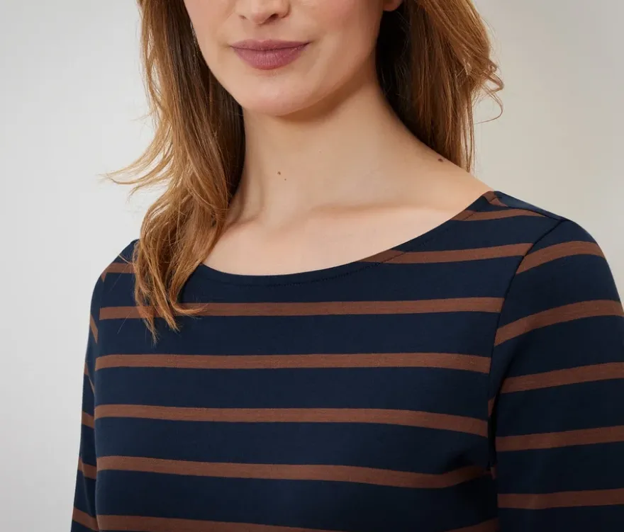 Gestreiftes Shirt mit 3/4-Arm, navy-cognac