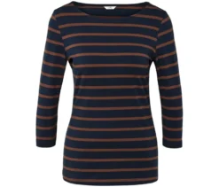 Gestreiftes Shirt mit 3/4-Arm, navy-cognac