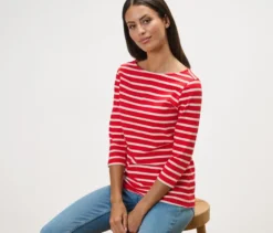 Gestreiftes Shirt mit 3/4-Arm, rot gestreift