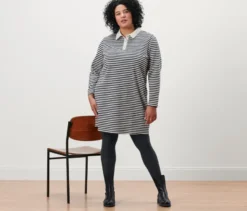 Gestreiftes Sweatkleid mit Polokragen