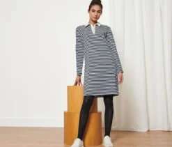 Gestreiftes Sweatkleid mit Polokragen