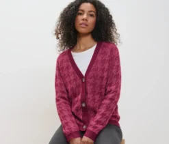Grobstrick-Cardigan mit Hahnentritt-Jacquard