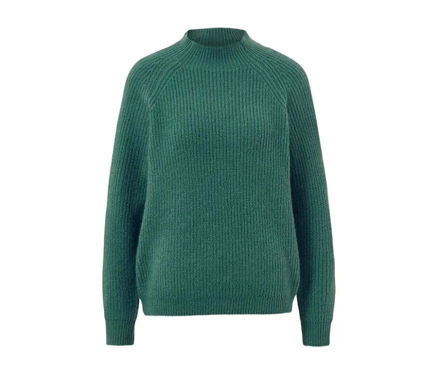 Grobstrickpullover mit Stehkragen, grün