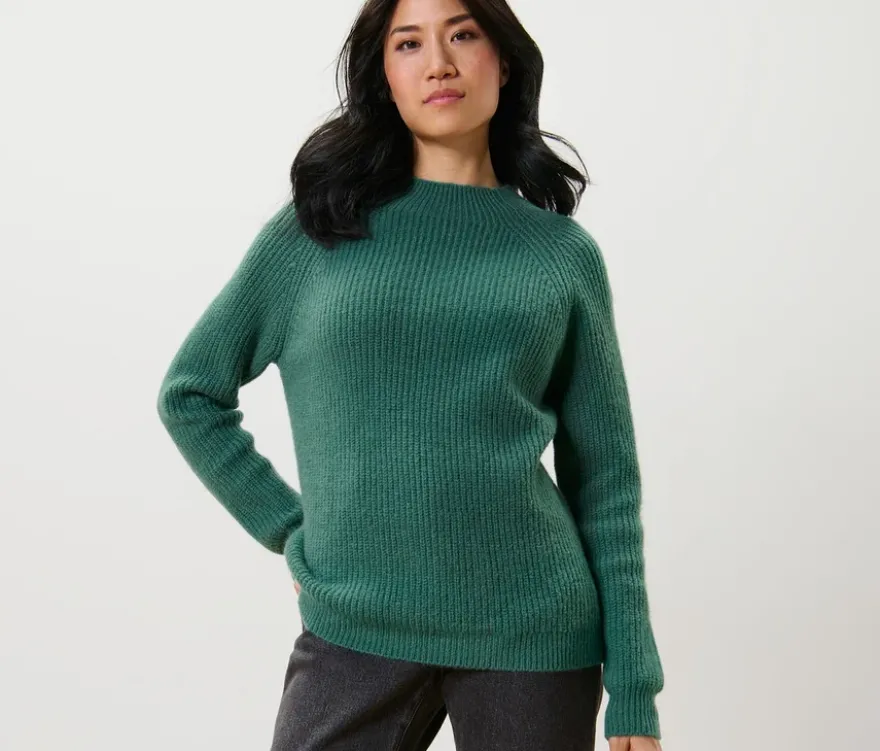 Grobstrickpullover mit Stehkragen, grün