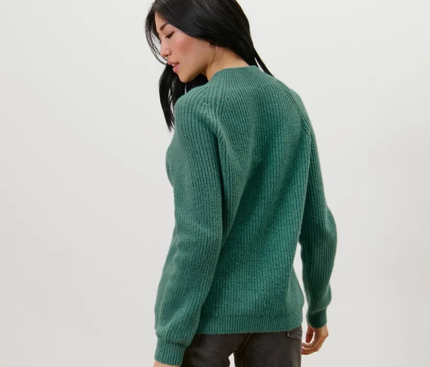 Grobstrickpullover mit Stehkragen, grün