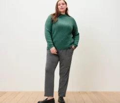 Grobstrickpullover mit Stehkragen, grün