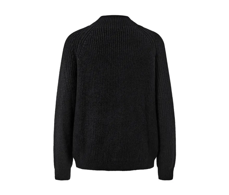 Grobstrickpullover mit Stehkragen, schwarz