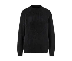Grobstrickpullover mit Stehkragen, schwarz