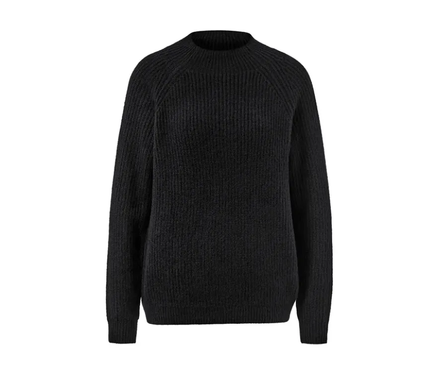 Grobstrickpullover mit Stehkragen, schwarz