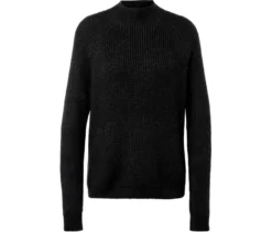 Grobstrickpullover mit Stehkragen, schwarz