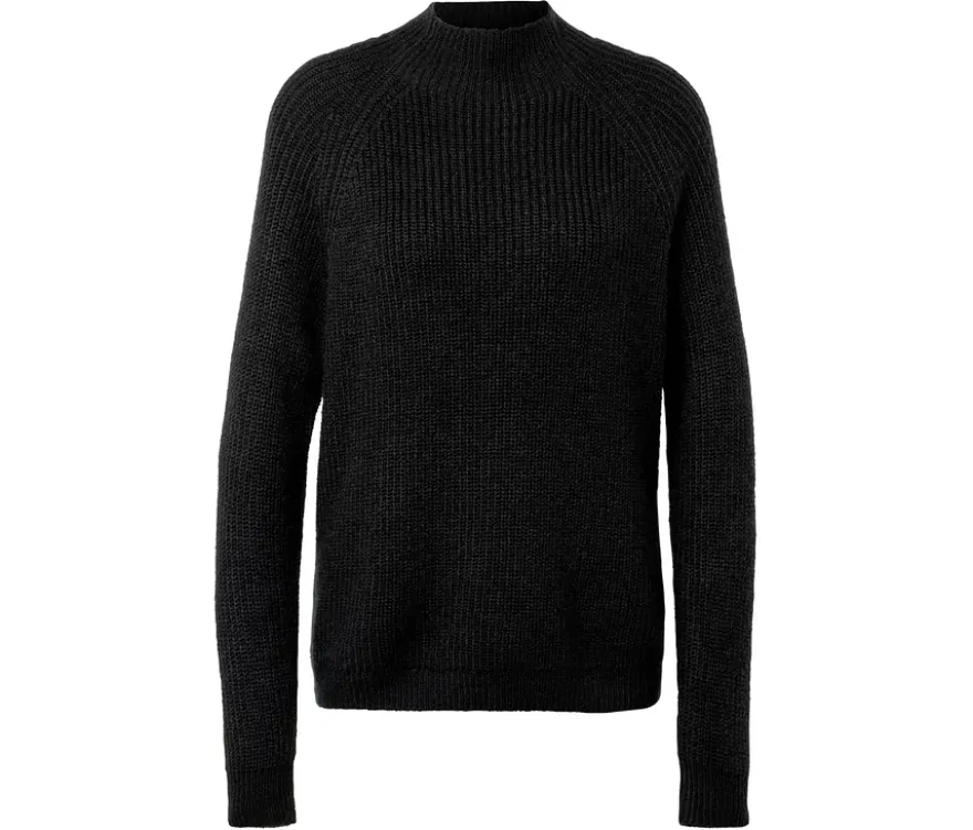 Grobstrickpullover mit Stehkragen, schwarz